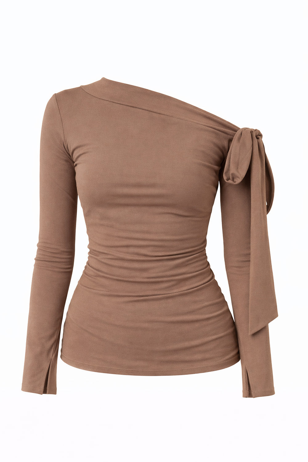 ASYMMETRIC LONG-SLEEVE TOP - BROWN