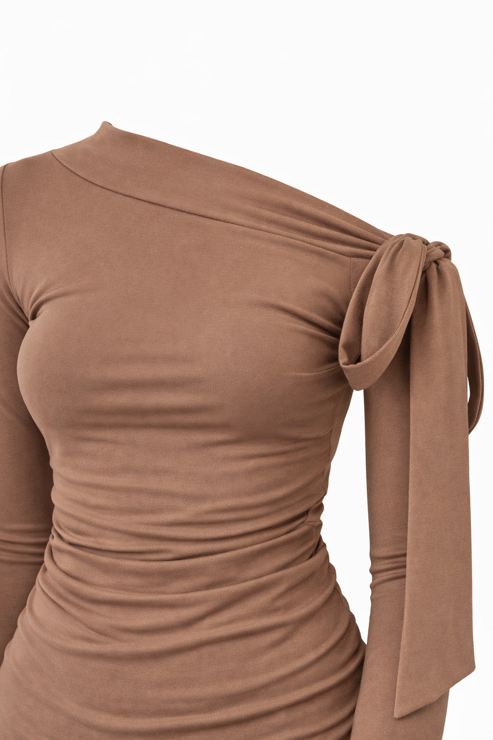 ASYMMETRIC LONG-SLEEVE TOP - BROWN