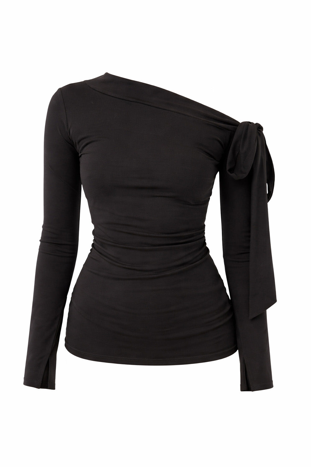 ASYMMETRIC LONG-SLEEVE TOP - BLACK